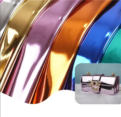 Piele reflectorizantă în oglindă. Piele artificială metalizată PU aurie